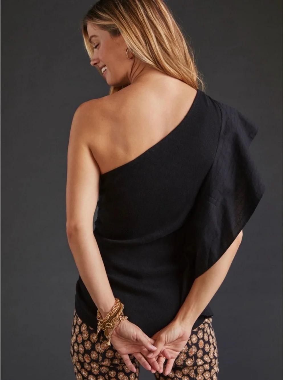 Anthropologie One-Shoulder Black Top - Size L - Picture 4 of 9